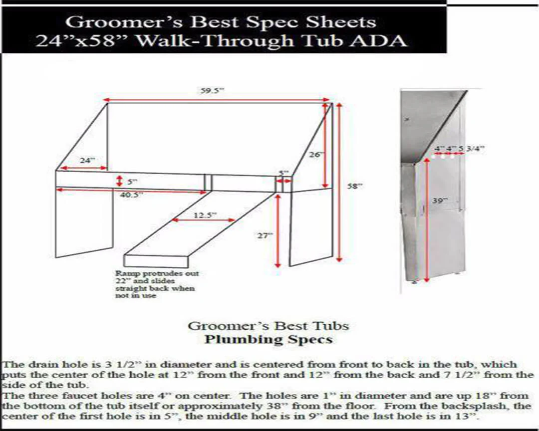 Groomer's Best 58" ADA Walk-Through Bathing Tub - Image 4
