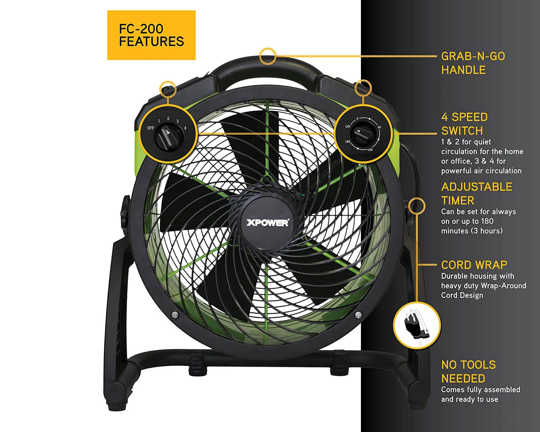 XPOWER FC-200 Portable Utility Fan - Image 8